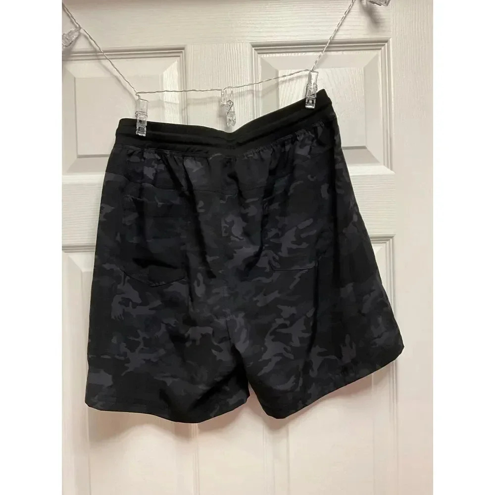 Black Camo Athletic Shorts Performance Workout Training Running Gym Activewear - Picture 4 of 5